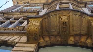 The facade of old house and old architecture in old town at Prague, Czech Republic