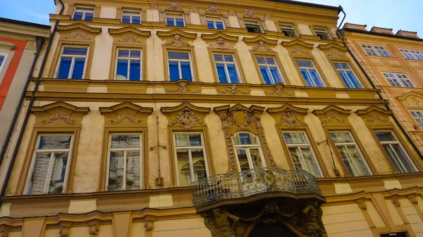 The facade of old house and old architecture in old town at Prague, Czech Republic