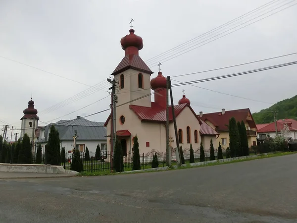 Дерев Яна Церква Селі Карпатські Гори Західна Україна — стокове фото