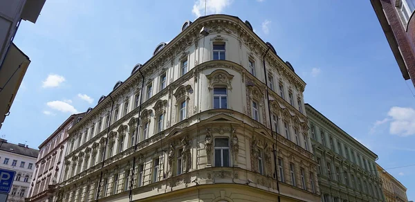 The facade of old house and old architecture in old town at Prague, Czech Republic