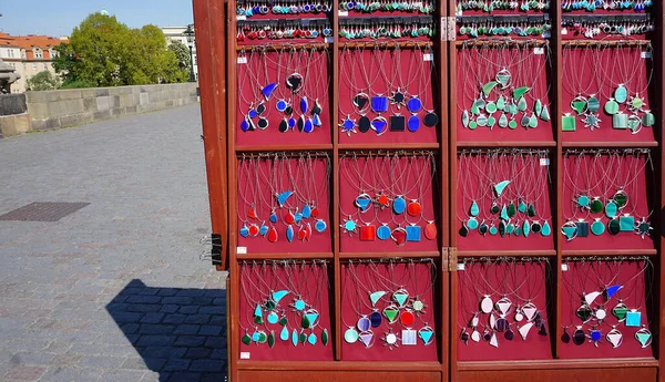 Colorful Necklace Souvenir Charles Bridge Prague Czech Republic — Stockfoto