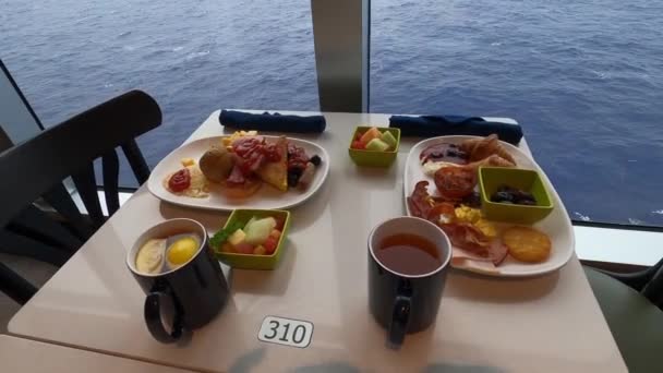 Dining Room Buffet Abstract Luxury Cruise Ship Healthy Breakfast Modern — Stock Video