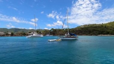 St. Thomas, USVI. ABD Virgin Adalarından birinde yeşil kıyı şeridi görüntüsü.