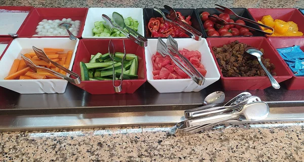 Comida Nas Prateleiras Buffet Autoatendimento Com Tudo Incluído Turquia Hotel — Fotografia de Stock