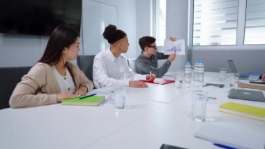 Yönetici toplantıda büyüme grafiğini gösteren ilerlemeyi bildiriyor