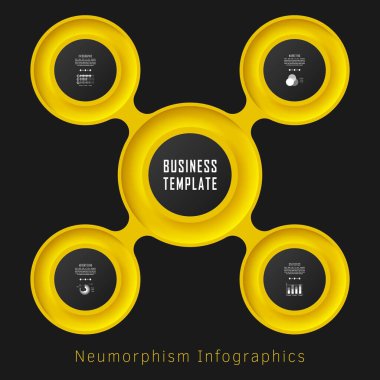 Neumorphism infographics template for chart, diagram, web design, presentation, workflow layout clipart