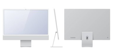 Gerçekçi bilgisayar monitörü, beyaz arka planda izole edilmiş ekran. Vektör çizimi