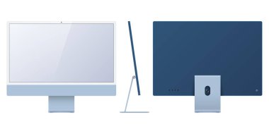 Gerçekçi bilgisayar monitörü, beyaz arka planda izole edilmiş ekran. Vektör çizimi