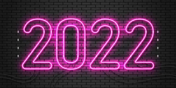 2022 neon text. Happy 2022 new year neon banner. Vector Illustration. — Stock Vector