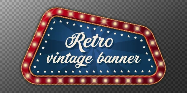 Neon Vintage Banner Retro Light Sign Vector Illustration — стоковый вектор