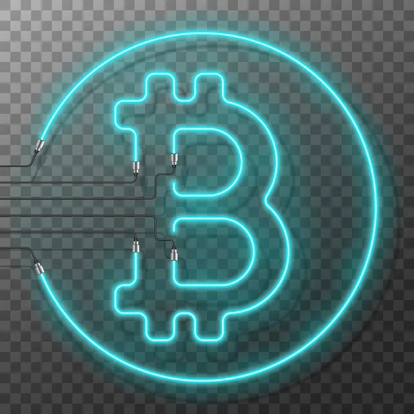 Neon Bitcoin Symbol Crypto Currency Neon Logo Icon Sign Vector — стоковый вектор
