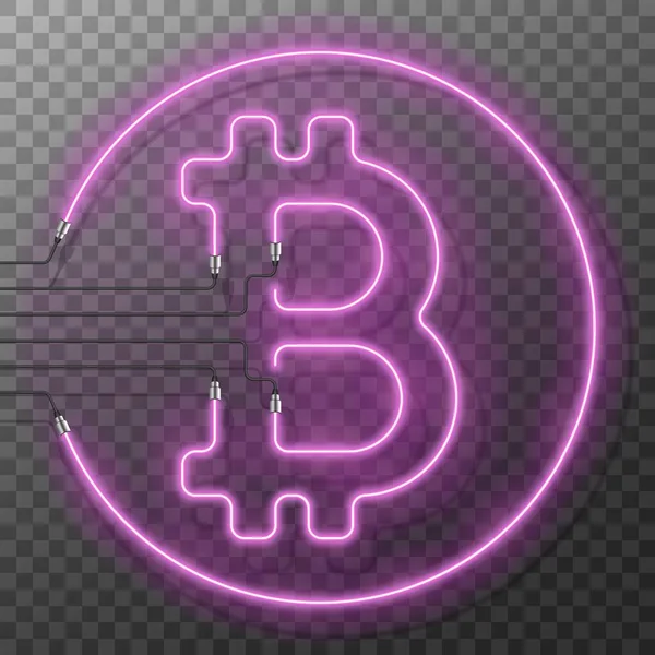 Bitcoin Neon Bitcoin Symbol Crypto Currency Neon Logo Icon Sign — Vetor de Stock