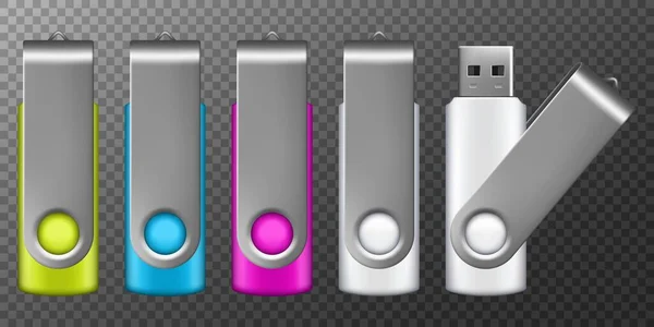 Usb Flash Drive Flash Disk Blank Mockup Set Design Vector — Vector de stock