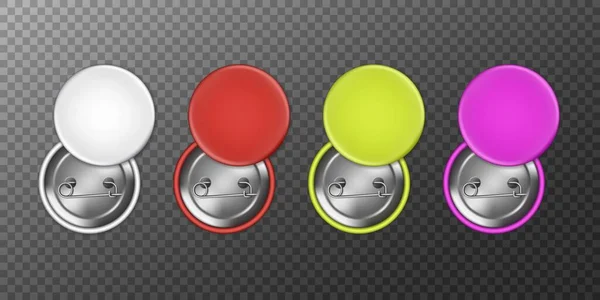 Blank Badges Realistic Pin Buttons Vector Mockup — ストックベクタ