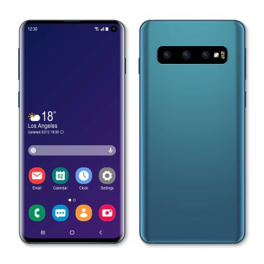 Smartphone, mobile phone with camera in the screen. Realistic vector illustration.