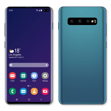 Smartphone, mobile phone with dual camera in the screen. Realistic vector illustration.