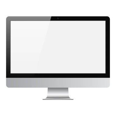 Gerçekçi bilgisayar monitörü, beyaz arka planda izole edilmiş ekran. Vektör çizimi