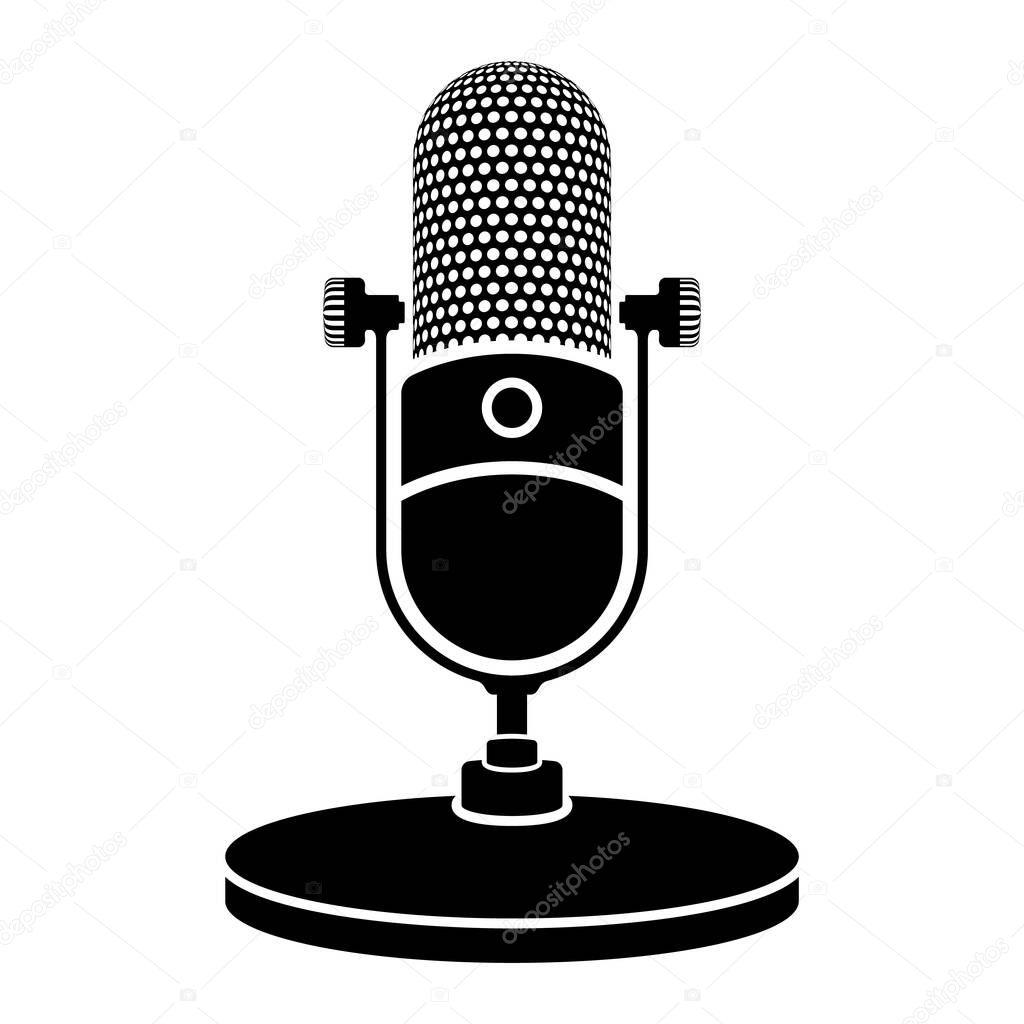 Microphone icon. Retro, vintage microphone icon. Vector illustration.