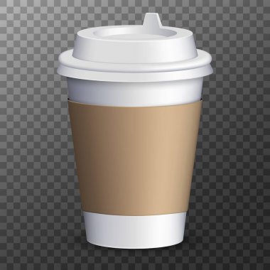 Paper Coffee Cup isolated on transparent background. Vector promotional mockup