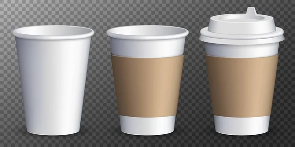 Paper Coffee Cup Isolated Transparent Background Vector Promotional Mockup — Vetor de Stock