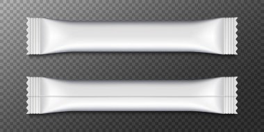 Blank packaging sticks. Packaging bag for food, sugar, salt, pepper, seasoning. Vector promotional mockup