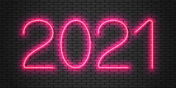 2021年霓虹灯文本 2021年 新年快乐 病媒图解 — 图库矢量图片