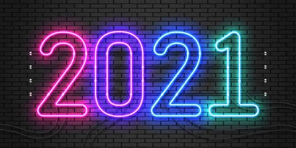 2021 Neon Yazı Mutlu 2021 Yılbaşı Neon Pankartları Vektör Llüstrasyonu — Stok Vektör