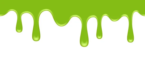 Nahtlos geschmolzene grüne Substanz. Grüne klebrige Flüssigkeit. Geschmolzene Farbe tropft und fließt. Halloween ließ giftigen Klecks schmelzen. — Stockvektor