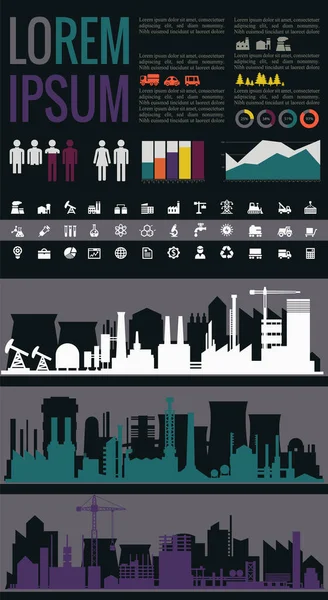 Plantilla Infografías Ciudad Industrial Diseño Plano Con Colección Elementos Ilustración De Stock