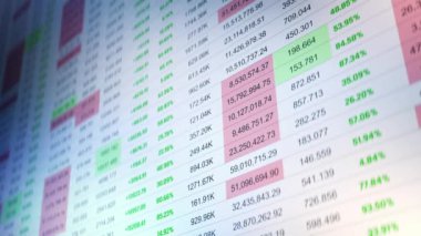 Finansal borsa geçmişi, rakamlar, ekrandaki yüzde değişimi. Genel sayılar, mali istatistikler ekranda