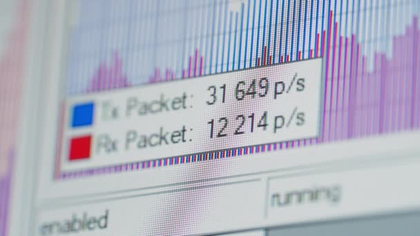 Traffic Graph Close Transmitting Receiving Data Computer Network Network Statistics — Stock Video