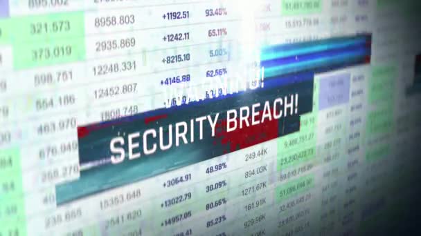 Warning Security Breach Message Financial Background Hacking Theft Sensitive Financial — Stock Video
