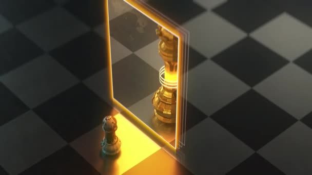 Schachfigur Spiegelt Sich Spiegel Als Dame Schachförderung Geschäftskonzept Wider — Stockvideo