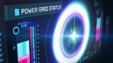 Elektrik şebekesi durumu, dijital ekranlı fütüristik enerji ölçer, elektrik faturası. Geleceğin elektrik sayacı aygıtı