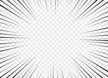 Manga comic effect banner with speed rays in retro style. Comicbook frame with black action lines, speed effect on transparent background. Cartoon strips for decoration