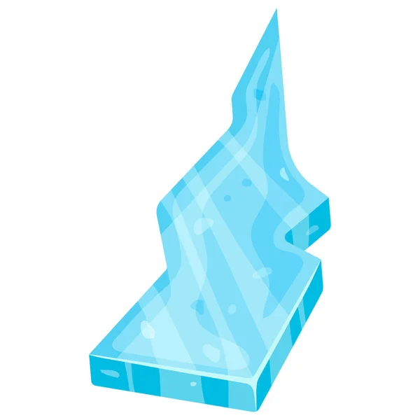 Un pezzo di ghiaccio rotto. Blocco freddo congelato, oggetto innevato artico su sfondo bianco, lastra di ghiaccio in stile cartone animato — Vettoriale Stock