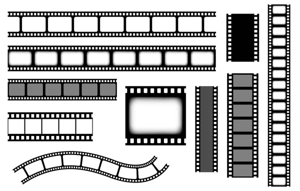 Kolekcja taśm. Taśmy graniczne kina lub zdjęcie negatywne izolowane na przezroczystym tle. Monochromatyczne paski film zestaw wektor ilustracja — Wektor stockowy