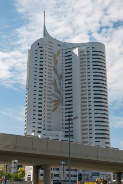 01 Haziran 2019 Viyana, Avusturya - Donaucity Viyana. Viyana Uluslararası Merkezi, Tuna Nehri 'nin yanında büyük bir iş merkezi olan gökdelenleri olan bir kompleks. Güneşli yaz zamanı