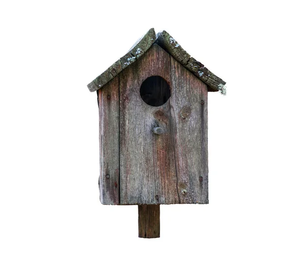 Starý Dřevěný Ptačí Budka Izolované Bílém Pozadí — Stock fotografie