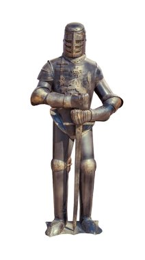 Beyaz arka planda Ortaçağ şövalyesi zırhı.