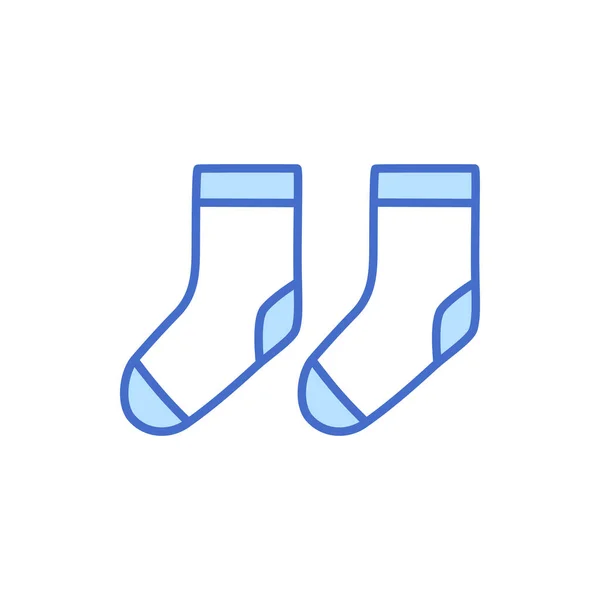 Baby Socken dünne Linie Symbol isoliert auf weißem Hintergrund. Blaue Umrisse von Neugeborenenkleidung. Kinder Ladenschild oder Logo für Kindermode-Design. Schöne Kleinkind Tuch minimale Vektor Illustration. — Stockvektor