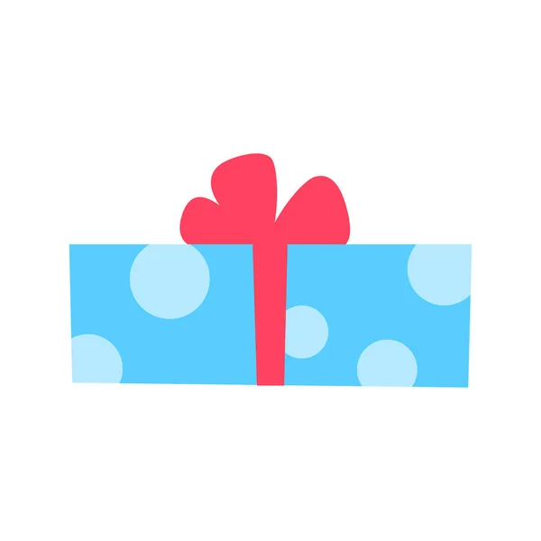 Caja de regalo azul con lazo rojo icono plano aislado sobre fondo blanco. Color presente con cinta. Evento festivo cumpleaños fiesta compras elemento diseño. Paquete mínimo moderno. Ilustración vectorial sorpresa — Vector de stock