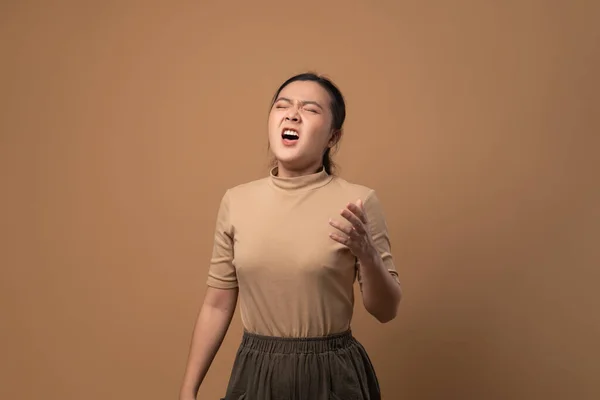 Asiatisk Kvinna Var Sjuk Med Ont Halsen Hosta Nysningar Och — Stockfoto