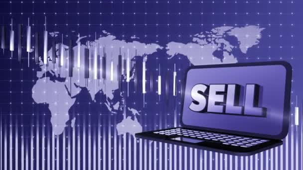 Финансовый фон с символом SELL и графиком подвижного фондового рынка — стоковое видео