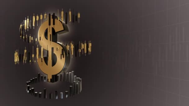 Finanzielle Hintergründe mit einem rotierenden Leuchter-Diagramm rund um das Dollarzeichen — Stockvideo