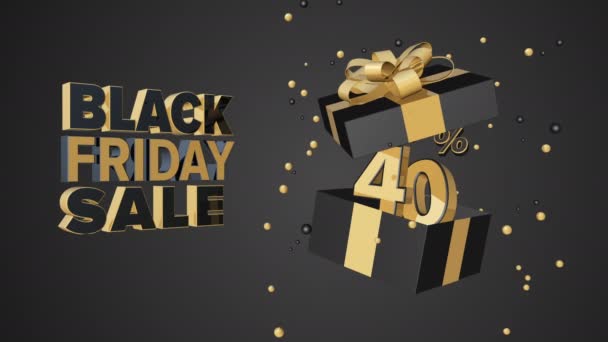 Black Friday Sale, descuento cuarenta por ciento, animación 4K con título y caja de regalo en un bucle sin costuras — Vídeo de stock