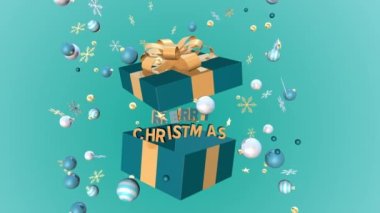 Mutlu noel animasyonu arka plan 4K Noel süsleri ve kusursuz bir döngü içinde hediye kutusu