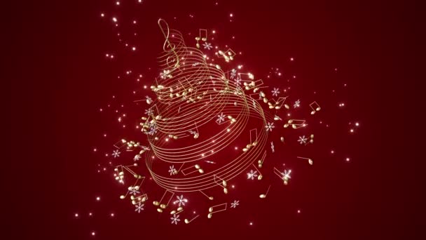 Animazione di Natale e Capodanno con note musicali rotanti e fiocchi di neve su un loop senza soluzione di continuità — Video Stock