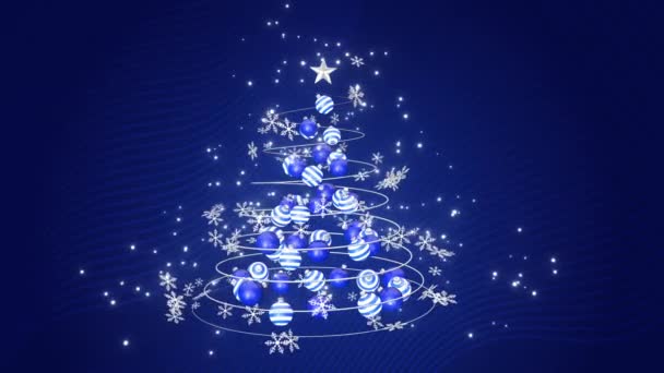 Рождественская и новогодняя анимация с рождественскими украшениями и снежинками на синем фоне на бесшовном цикле — стоковое видео