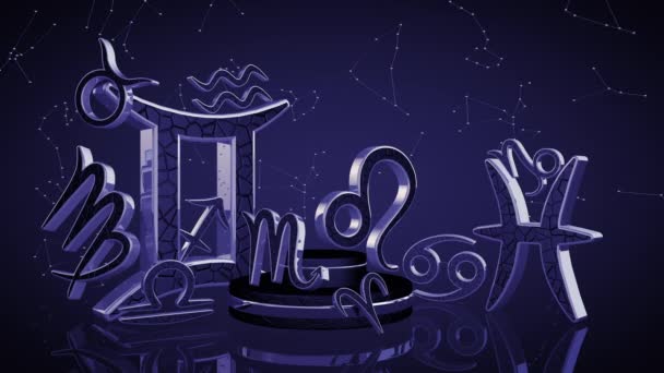 Zodiac tecken bakgrund, 3D-animering på en sömlös loop — Stockvideo